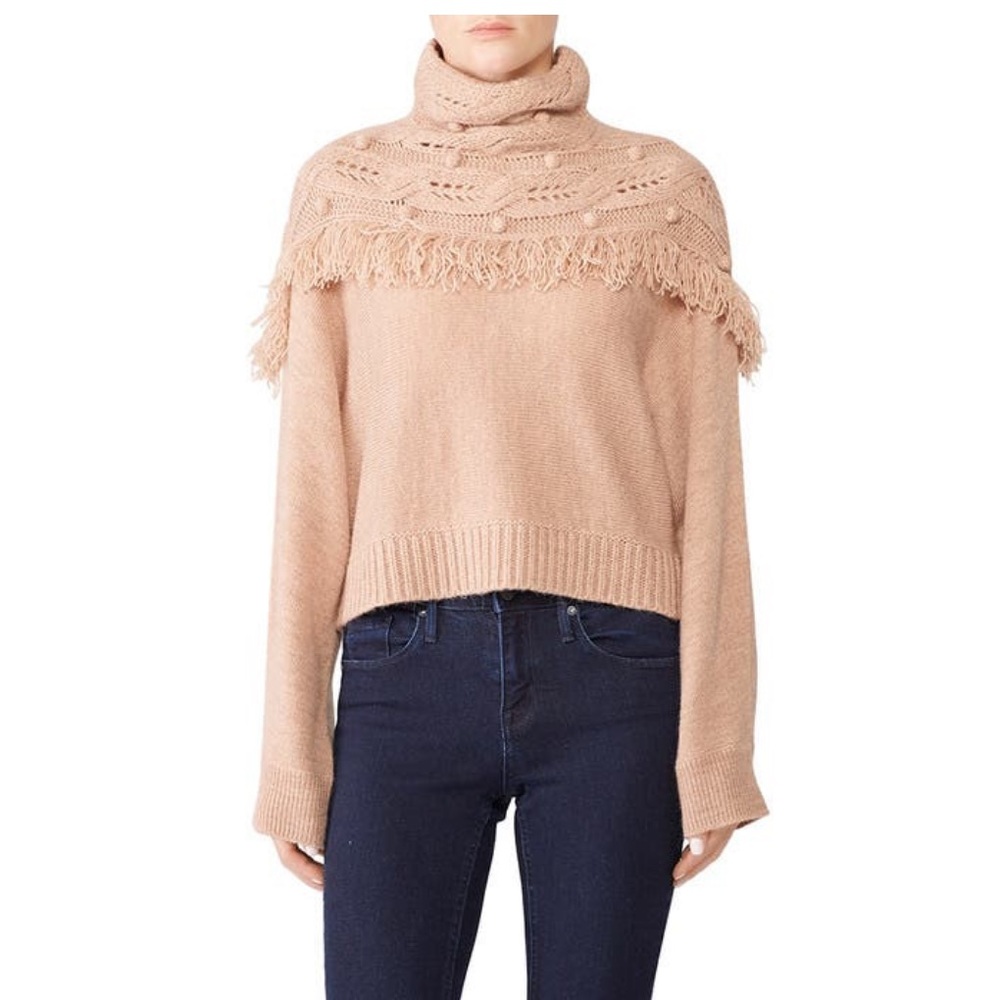 RACHAEL ZOE Dust Andie Fringed Sweater Pink Wool Large